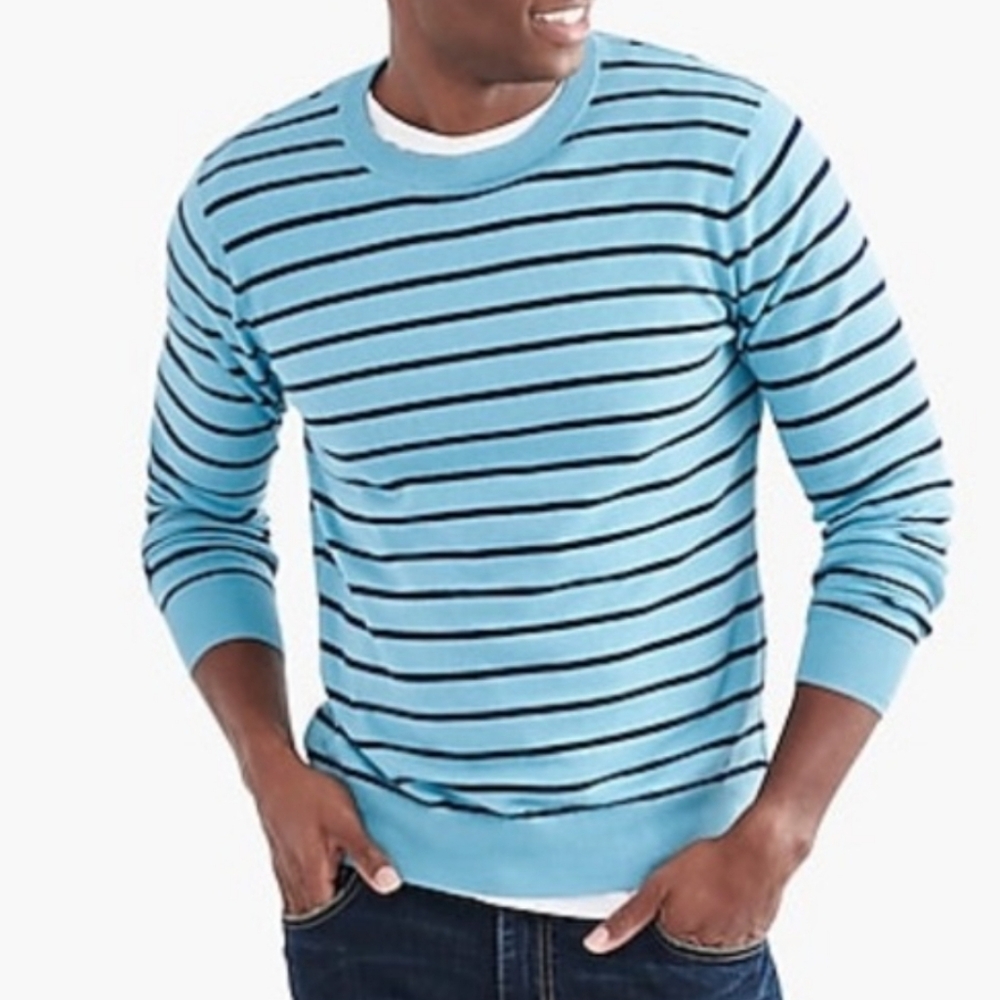 NWT $65 J. CREW Mercantile Sweater Mens L Blue Breton Striped Preppy Pullover
